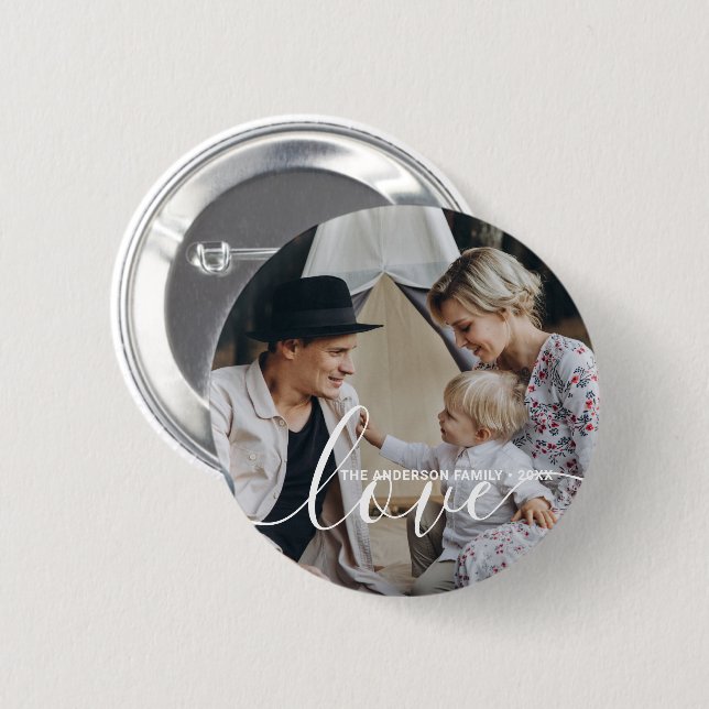 'Love' Custom family photo with custom name 6 Cm Round Badge (Front & Back)