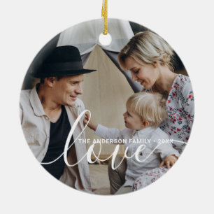 'Love' Custom family photo with custom name Ceramic Ornament