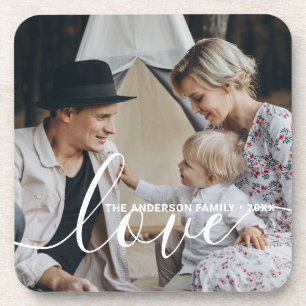 'Love' Custom family photo with custom name Coaster