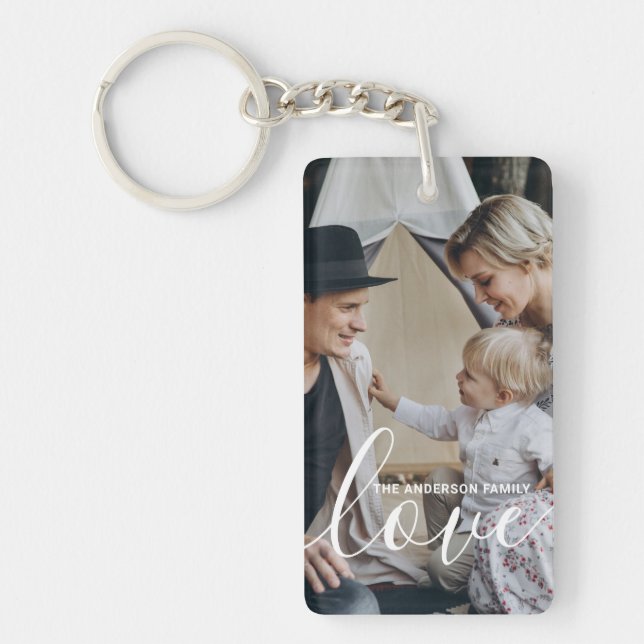 'Love' Custom family photo with custom name Key Ring (Front)