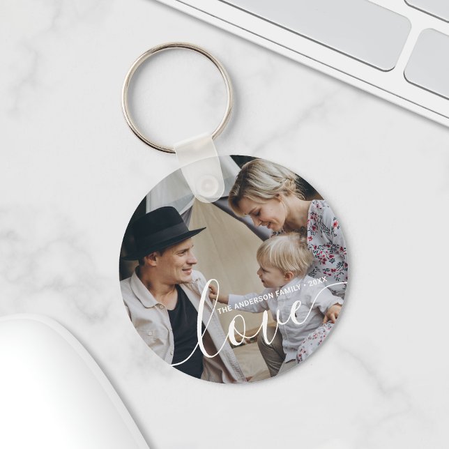 'Love' Custom family photo with custom name Key Ring (Creator Uploaded)