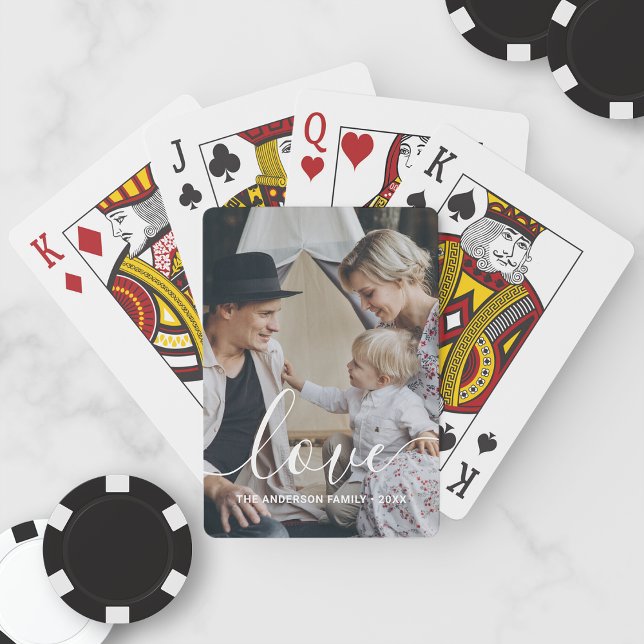 'Love' Custom family photo with custom name Playing Cards (Creator Uploaded)