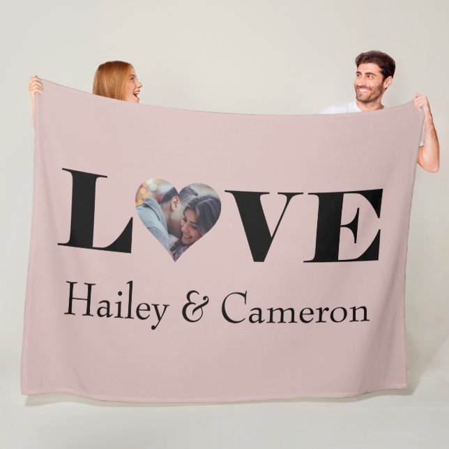 LOVE Custom Photo on Dusty Pink Fleece Blanket (In Situ)