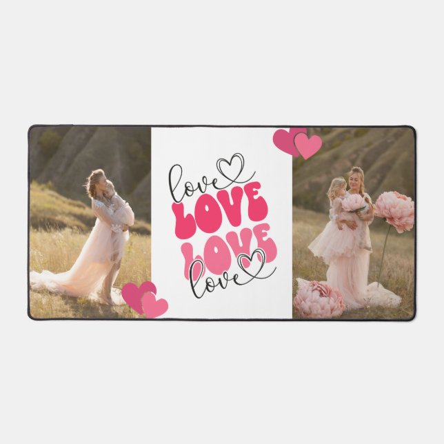 LOVE Custom Photos Hearts Valentine's Day Desk Mat (Front)