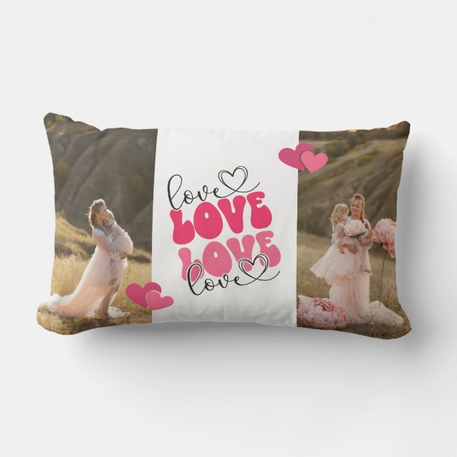 LOVE Custom Photos Hearts Valentine's Day Lumbar Cushion (Front)