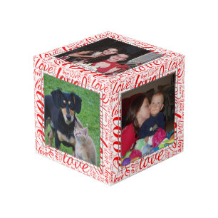 Love Custom Word Art Valentine Classic Red White Cube