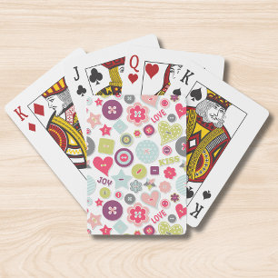 Love Cute Colourful Heart Buttons Romantic Girly Playing Cards