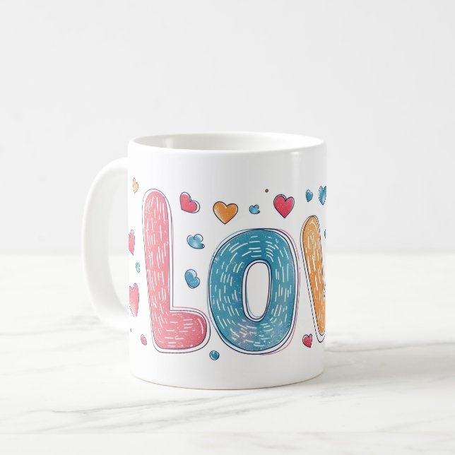 Love Cute Colourful Slogan Coffee Mug (Front Left)