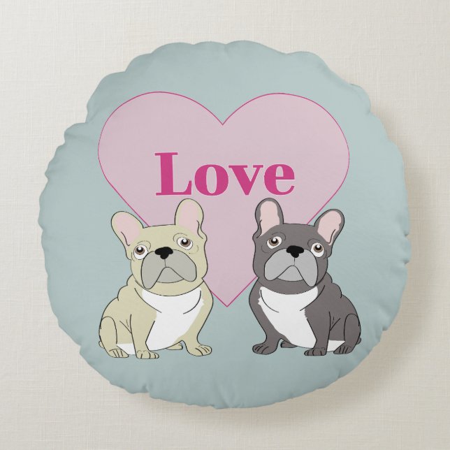 Love - cute dogs round cushion (Front)