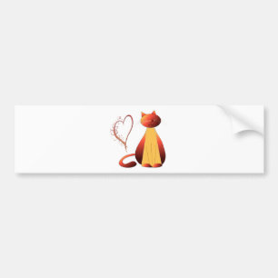 Love Cute Ginger Cat Digital Art Bumper Sticker