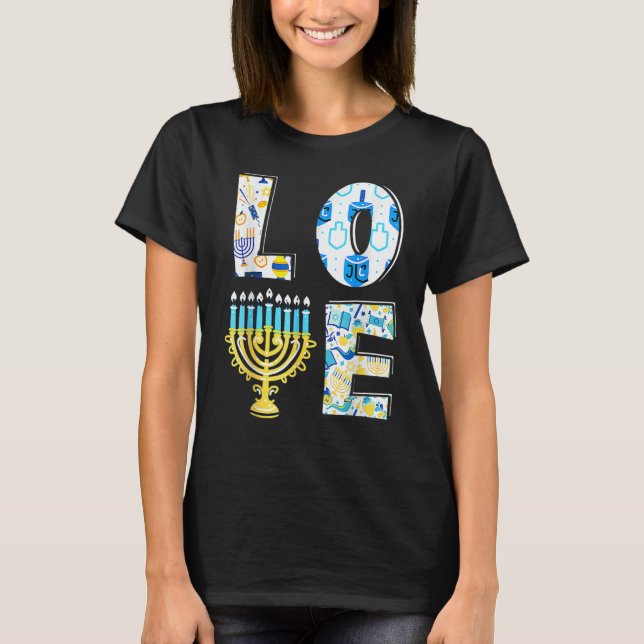 Love Cute Hanukkah Chanukah Menorah Pajama Matchin T-Shirt (Front)