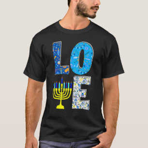 Love Cute Hanukkah Decoration Menorah Pajama Match T-Shirt