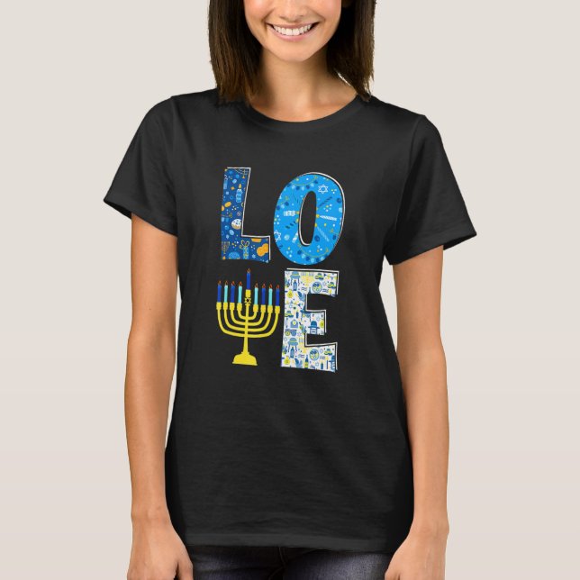 Love Cute Hanukkah Decoration Menorah Pajama Match T-Shirt (Front)