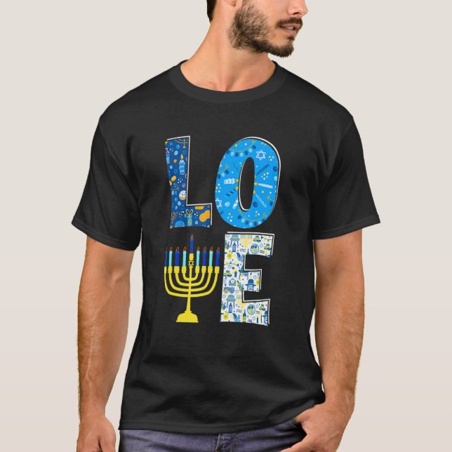 Love Cute Hanukkah Decoration Menorah Pajama Match T-Shirt (Front)