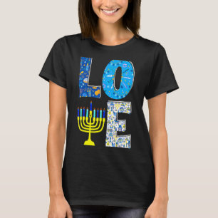 Love Cute Hanukkah Decoration Menorah Pajama Match T-Shirt