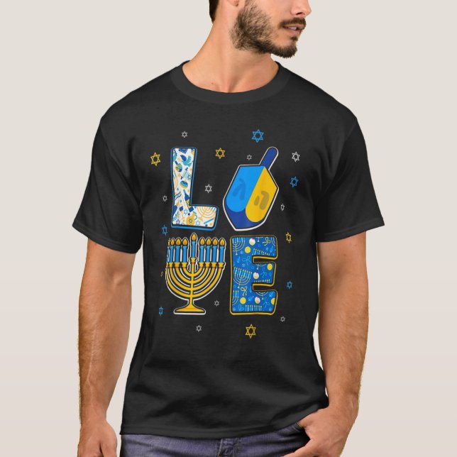 Love Cute Hanukkah Decorations Dreidel Menorah Cha T-Shirt (Front)
