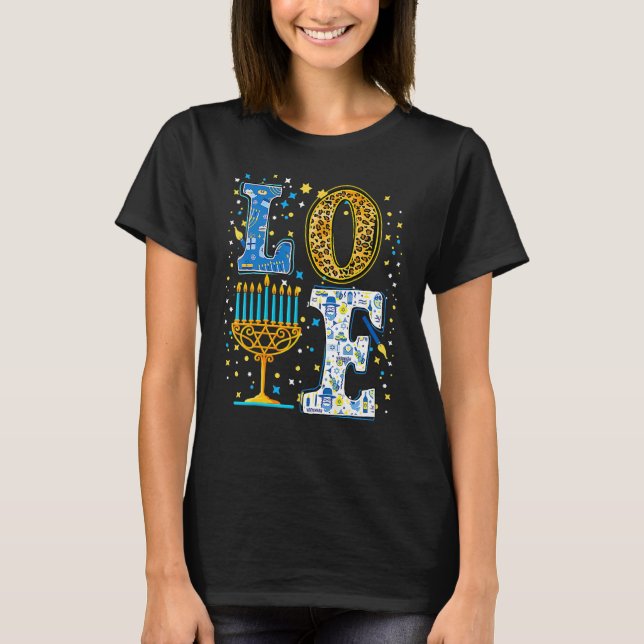 Love Cute Hanukkah Leopard Menorah Pajama Matching T-Shirt (Front)