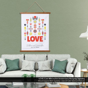 LOVE Cute Minimalist Anniversary Hanging Tapestry