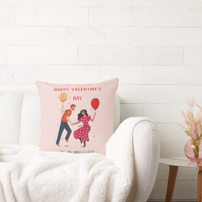 Love cute pink & red dancing people valentine cushion (Couch)