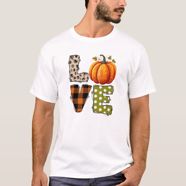 LOVE – Cute Pumpkin & Polka Dot Letters T-Shirt (Front)