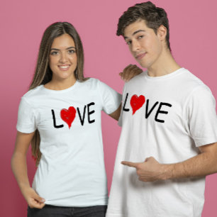 Love Cute red heart colourful drawing For Couples T-Shirt