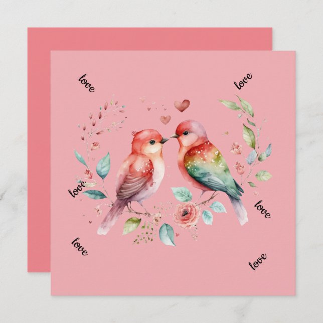 Love cute valentine lovebirds holiday card (Front/Back)
