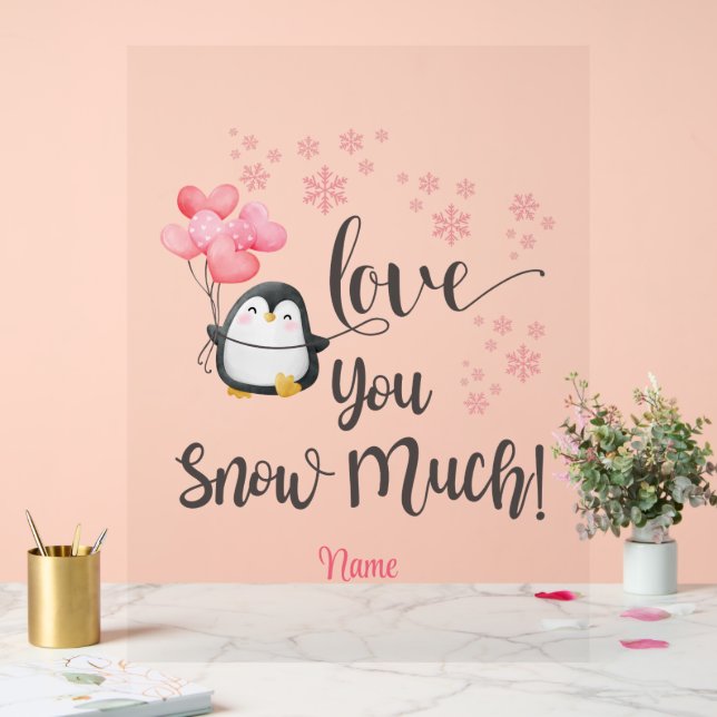 Love - Cute Valentine Penguin Personalised Acrylic Sign (Wedding)