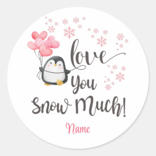 Love - Cute Valentine Penguin Personalised Classic Round Sticker