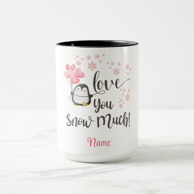 Love - Cute Valentine Penguin Personalised Mug (Center)