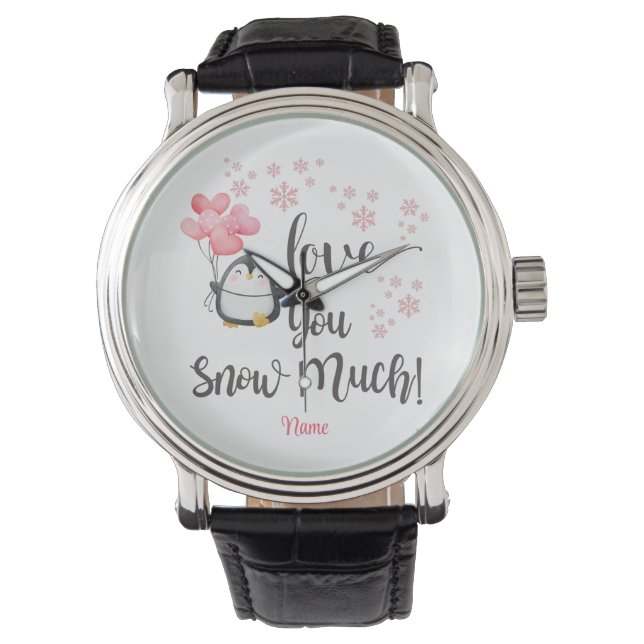 Love - Cute Valentine Penguin Personalised Watch (Front)