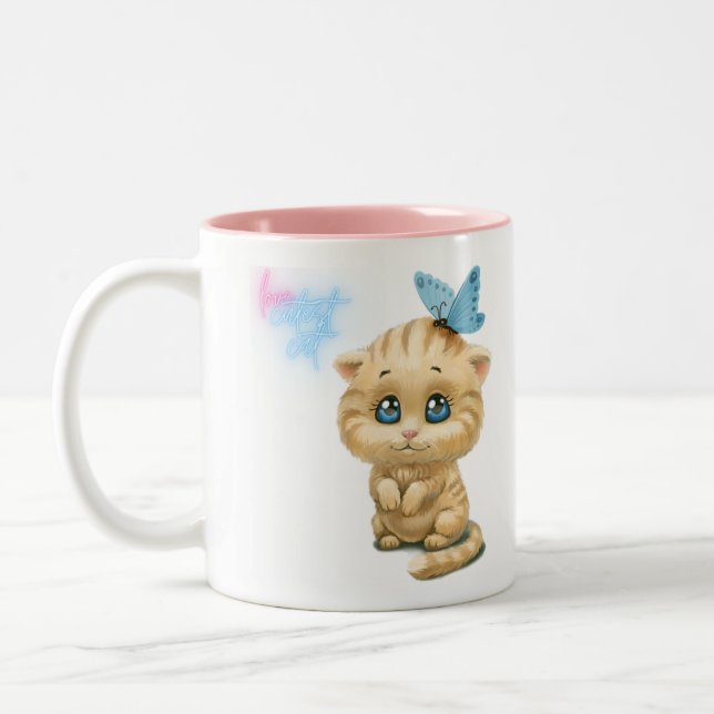 love cutest cat Two-Tone coffee mug (Left)