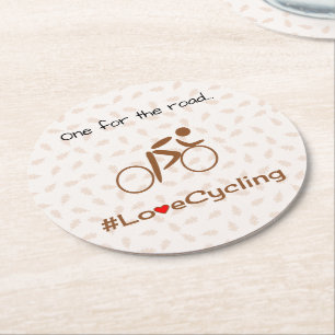 Love cycling brown round paper coaster