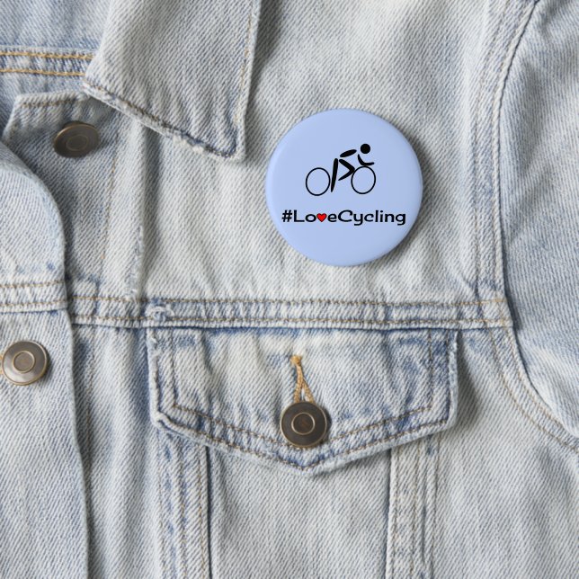 Love cycling caption blue 6 cm round badge (In Situ)