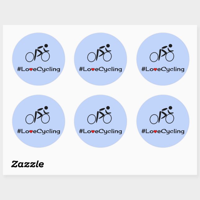 Love cycling caption blue classic round sticker (Sheet)