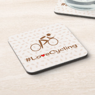 Love cycling pictogram slogan brown coaster