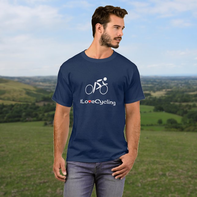 Love Cycling slogan cyclist T-Shirt (Example showing the navy t-shirt with Vivid printing option)
