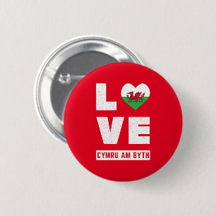 Love Cymru Am Byth Wales Flag Welsh Roots Vintage 6 Cm Round Badge