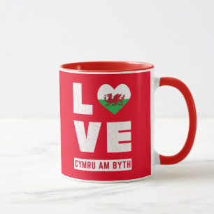 Love Cymru Am Byth Wales Flag Welsh Roots Vintage Mug