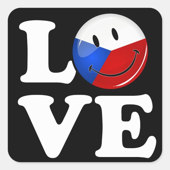 Love Czech Republic Smiling Flag Square Sticker (Front)