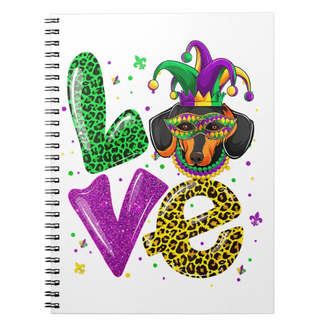 LOVE Dachshund Dog Mask Plaid Leopard Mardi Gras Notebook (Front)