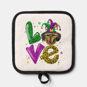 LOVE Dachshund Dog Mask Plaid Leopard Mardi Gras Pot Holder