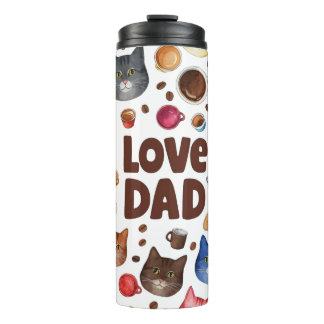 Love Dad Cats and Coffee Pattern Thermal Tumbler