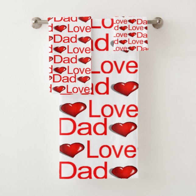 Love Dad Red Hearts Bathroom Towel Sets (Insitu)