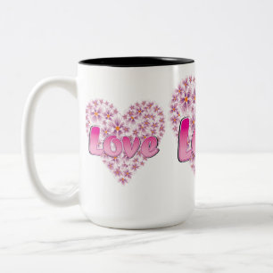 Love Daisy Heart Pink Two-Tone Coffee Mug