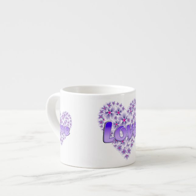 Love Daisy Heart Purple Espresso Cup (Front Left)