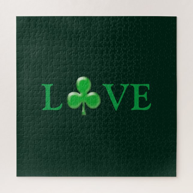 Love dark Green Clover Shamrock St. Patrick's Day Jigsaw Puzzle (Vertical)