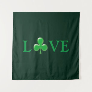 Love dark Green Clover Shamrock St. Patrick's Day Tapestry