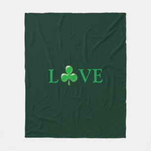 Love dark green Irish Clover Shamrock cute modern Fleece Blanket