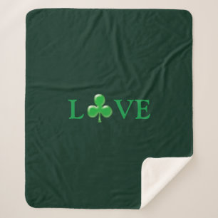 Love dark green Irish Clover Shamrock cute modern Sherpa Blanket
