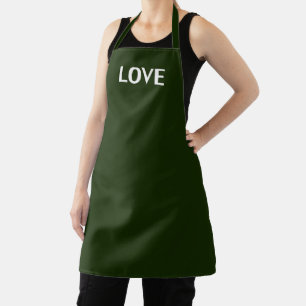 Love, dark green white apron